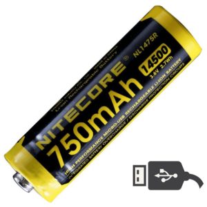 Аккумулятор литиевый Li-Ion 14500 Nitecore NL1475R 3.6V (750mAh. USB) защищенный