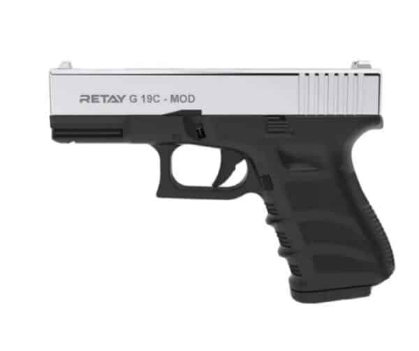 Пистолет сигнальный стартовый Retay Glock G 19C (9мм 7 зарядов) никель