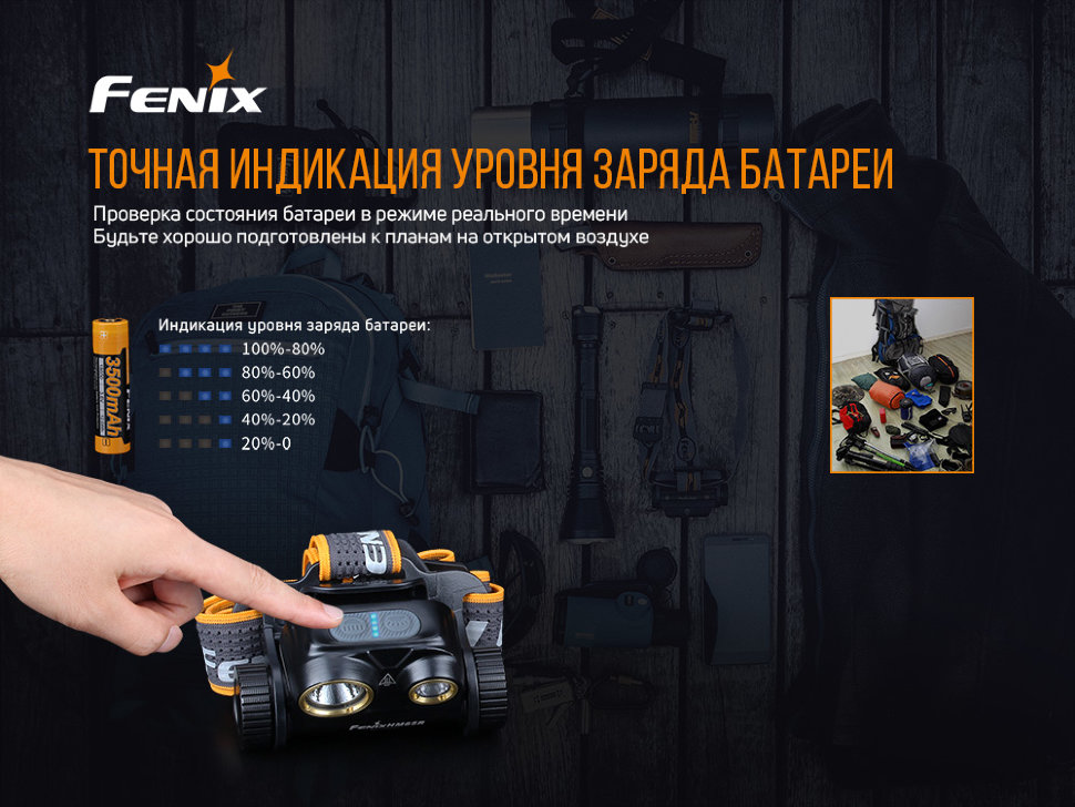 Налобный фонарь Fenix HM65R+фонарь ручной Fenix E01 V2.0 в подарок15