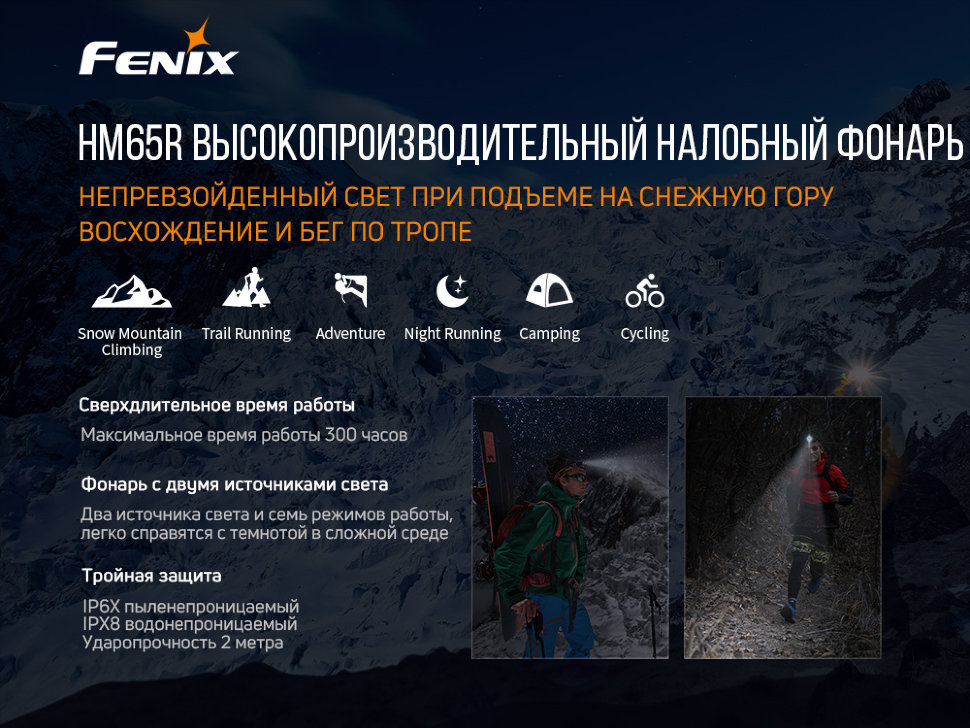 Налобный фонарь Fenix HM65R+фонарь ручной Fenix E01 V2.0 в подарок9