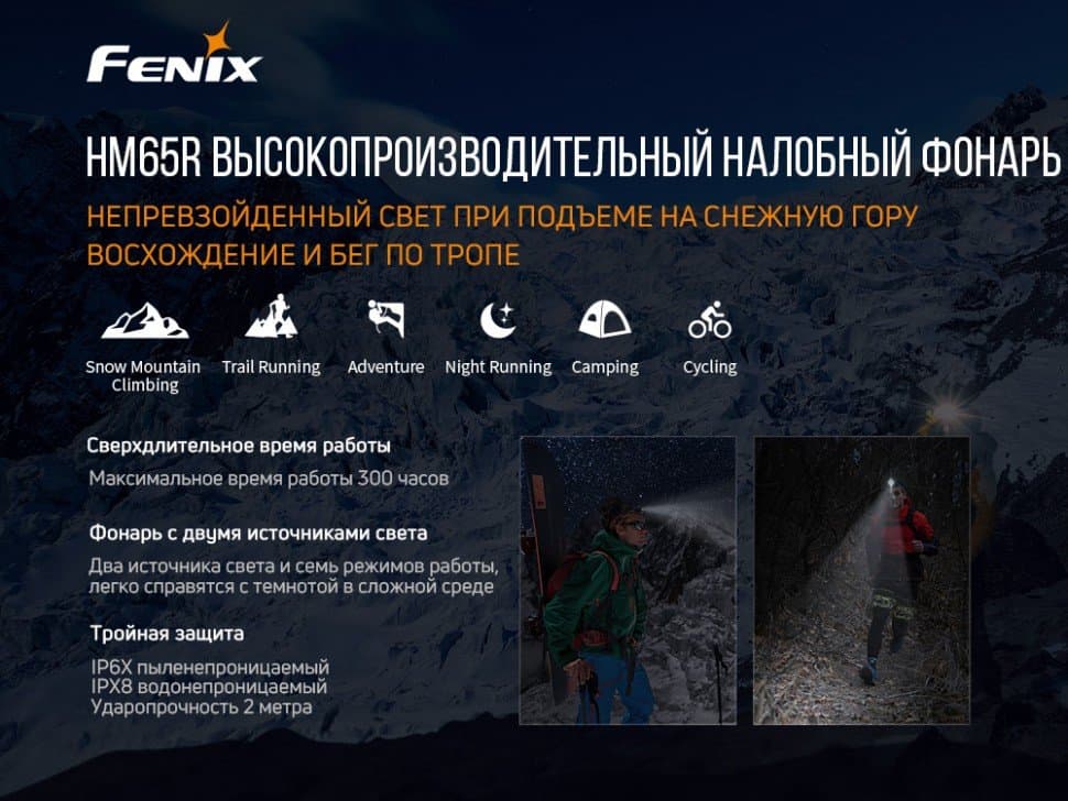 Фонарь налобный Fenix HM65R + Фонарь универсальный Fenix E-LITE15