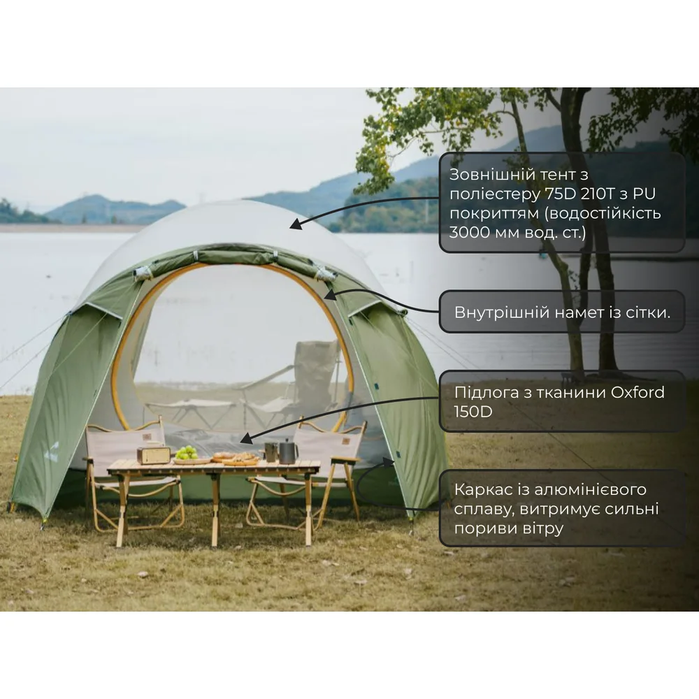 Палатка четырехместная Naturehike KOTA 4 CNK2450WS041, темно-зеленая-13